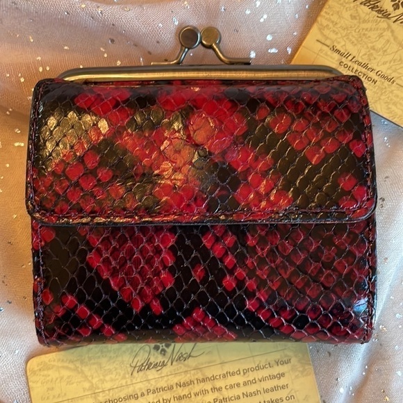 Brand New Patricia Nash Italian Python Genuine Leather Berry Red Astor Wallet - Picture 4 of 16